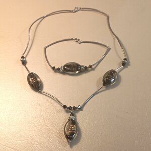 Sterling Silver and Art Glass Beads Artisan matching bracelet & necklace set